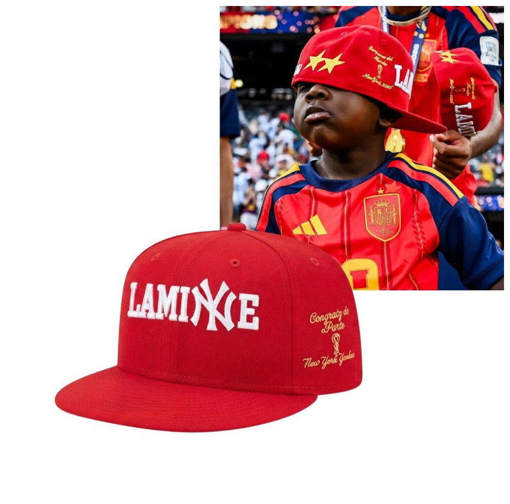 Lamine Yamal Little Brother Keyne NY Yankees Red Snapback Hat 2026 Spain World Cup Champion Merch - Merchluma