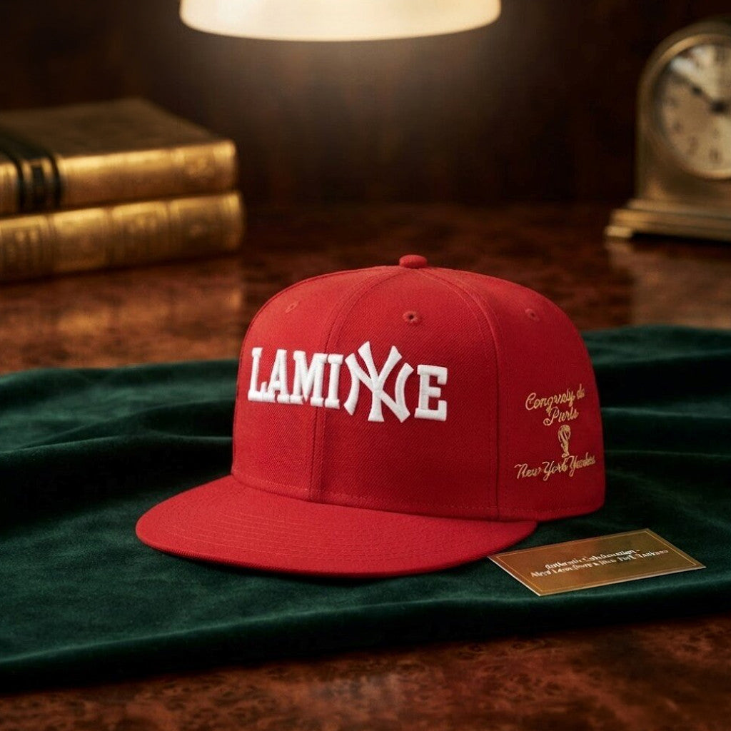 Lamine Yamal New York Yankees Red Snapback Hat 2026 Spain World Cup Champion Merch Embroidered - Merchluma