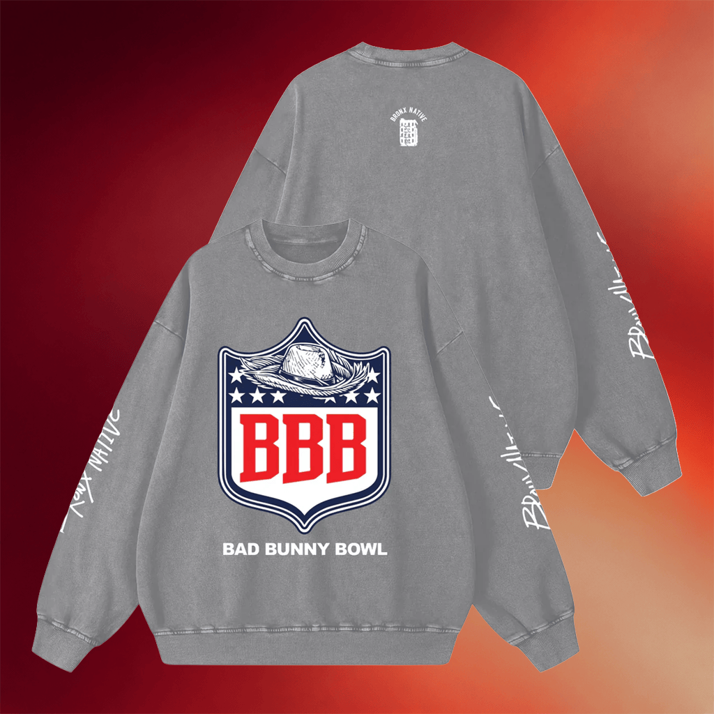 Bronx Native Merch 2026 Bad Bunny Bowl Washed Sweatshirt Bad Bunny Merch Gifts For Fans - Merchluma
