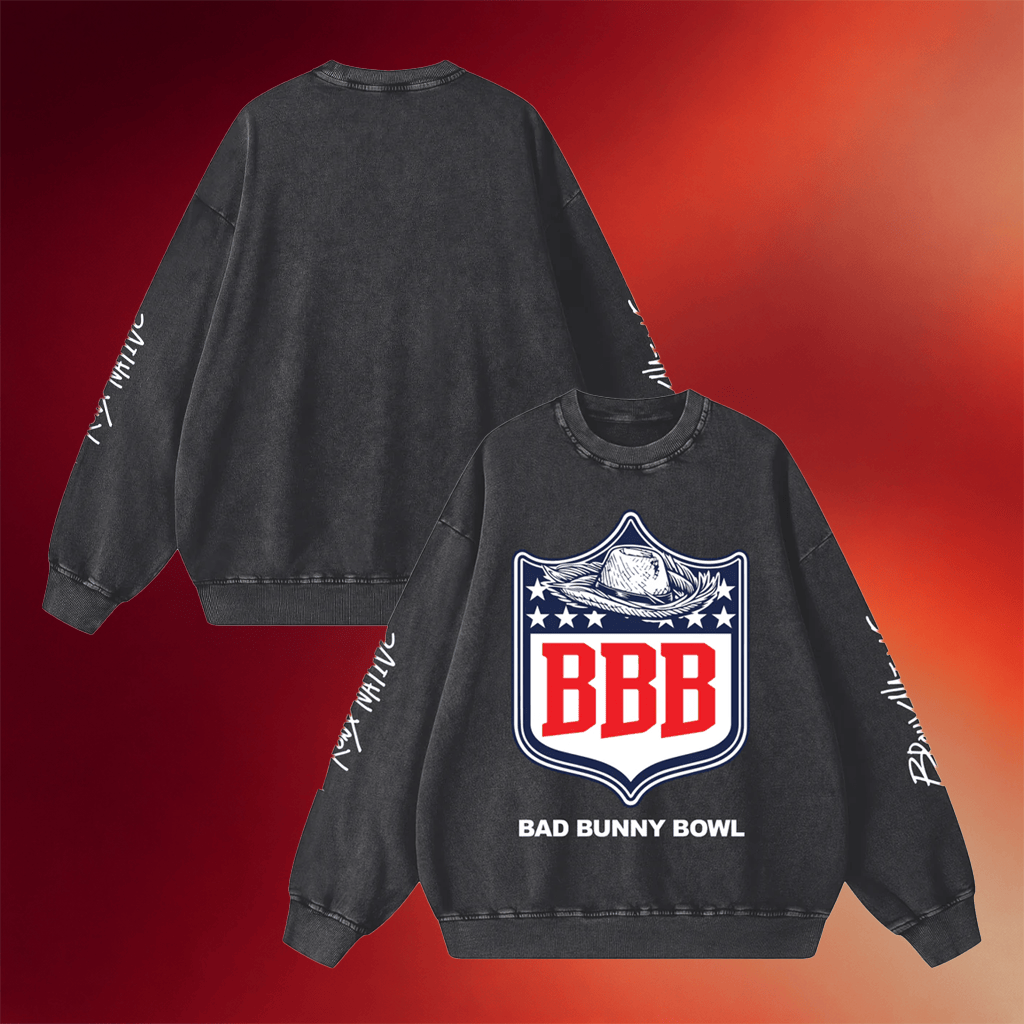 Bronx Native Merch Bad Bunny Bowl Snow Wash Sweatshirt Bad Bunny Super Bowl Merch 2026 Fan Gift - Merchluma