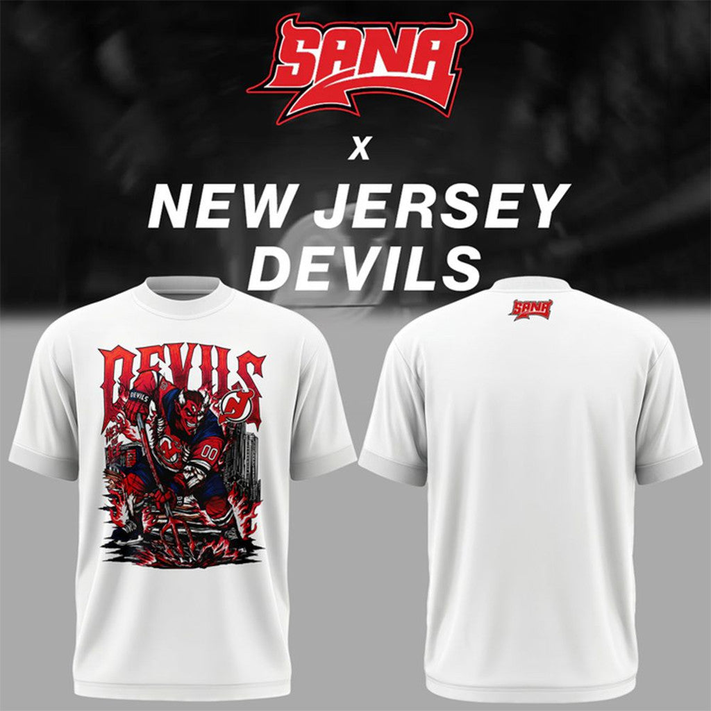 New Jersey Devils X SANA 2026 White T-Shirt NJ Devils Merch Cool Gifts For Hockey Fans - Merchluma