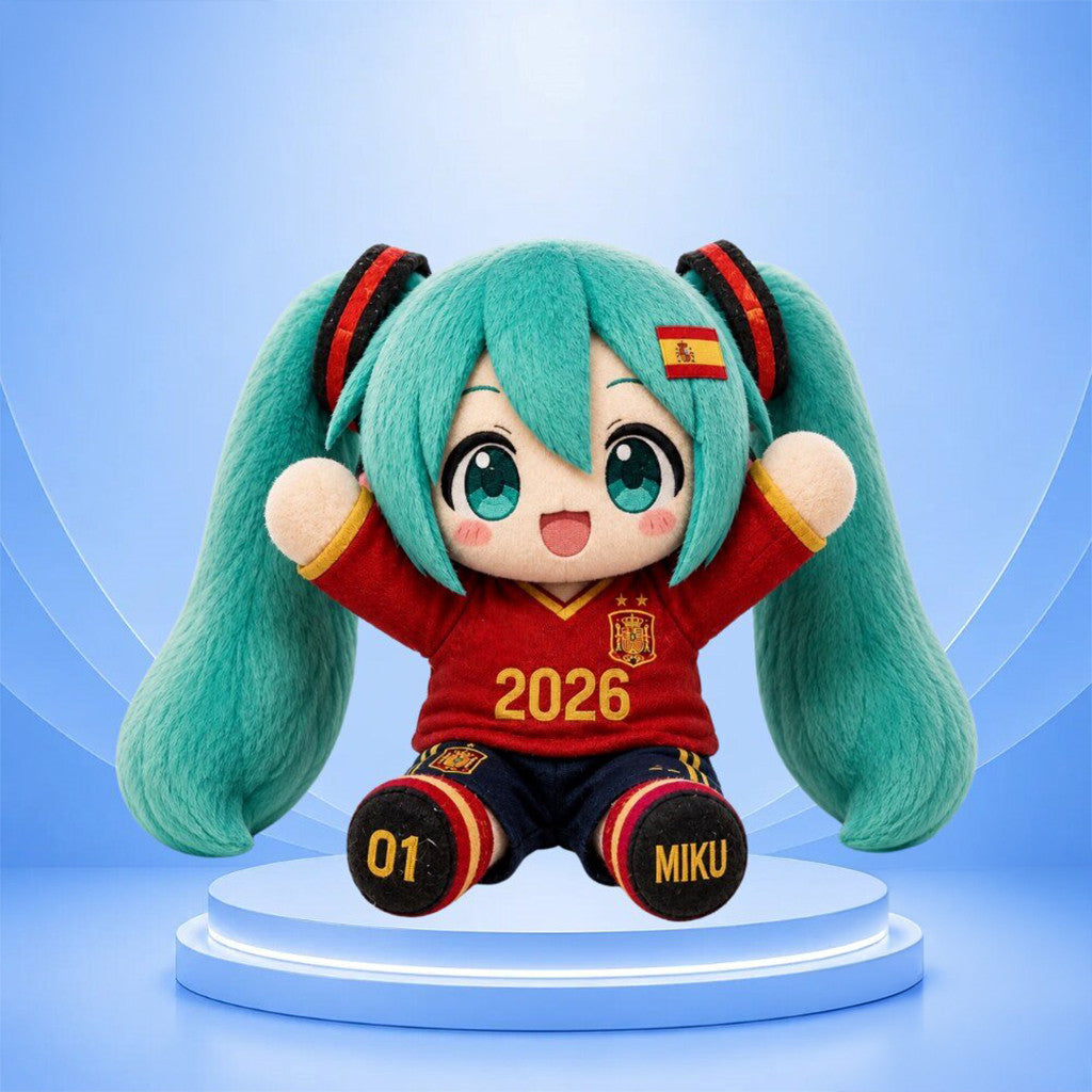 Hatsune Miku Spain 2026 FIFA World Cup Champion Plush Pillow Hatsune Miku Merch Gift For WC Fan - Merchluma