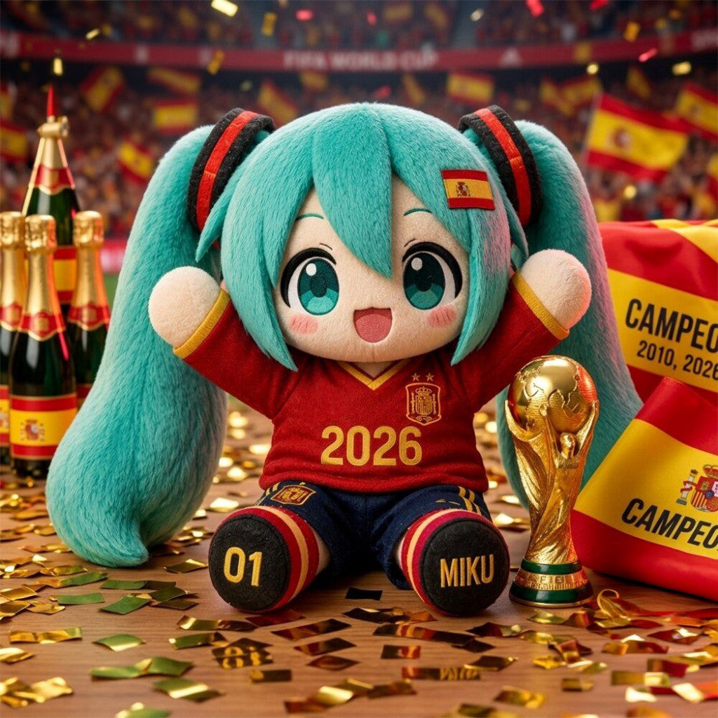 Hatsune Miku X Spain 2-Star World Cup Champion 2026 Plush Pillow Hatsune Miku Merch Fan Gifts - Merchluma