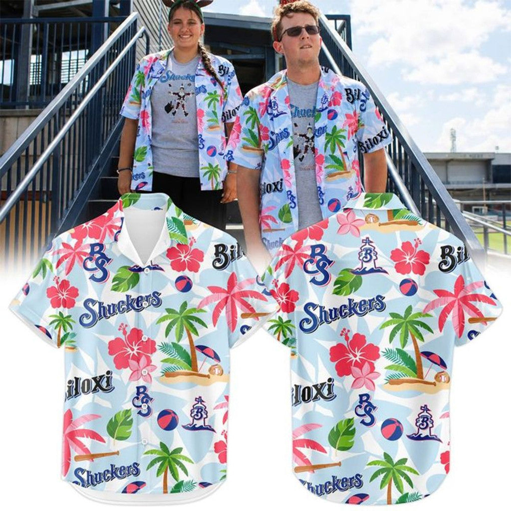 Biloxi Shuckers X Christmas In July 2026 Hawaiian Shirt Biloxi Shuckers Merch Summer Gifts - Merchluma