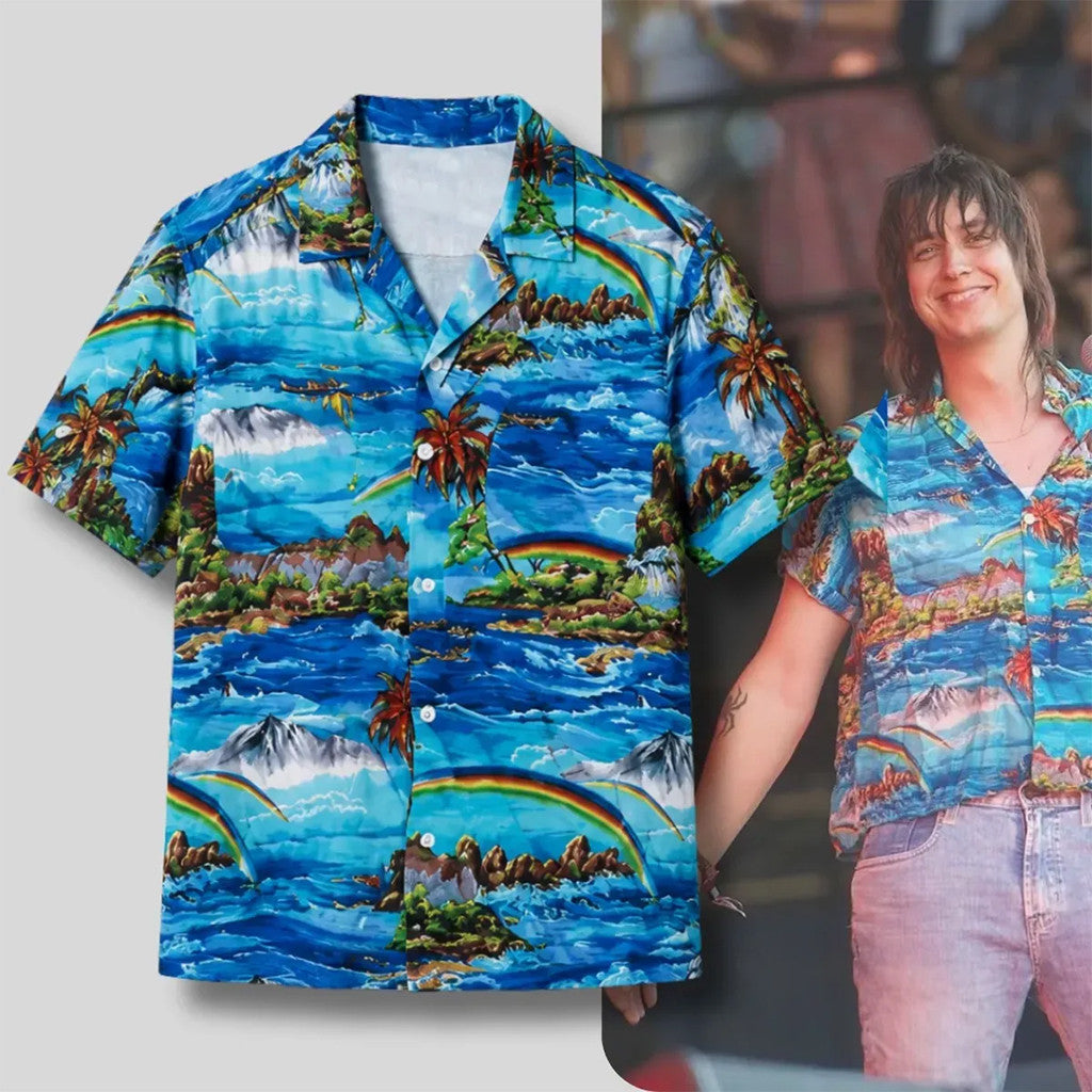 The Strokes Julian Casablancas Hawaiian Shirt At 2014 Governors Ball Music Festival NYC Merch - Merchluma
