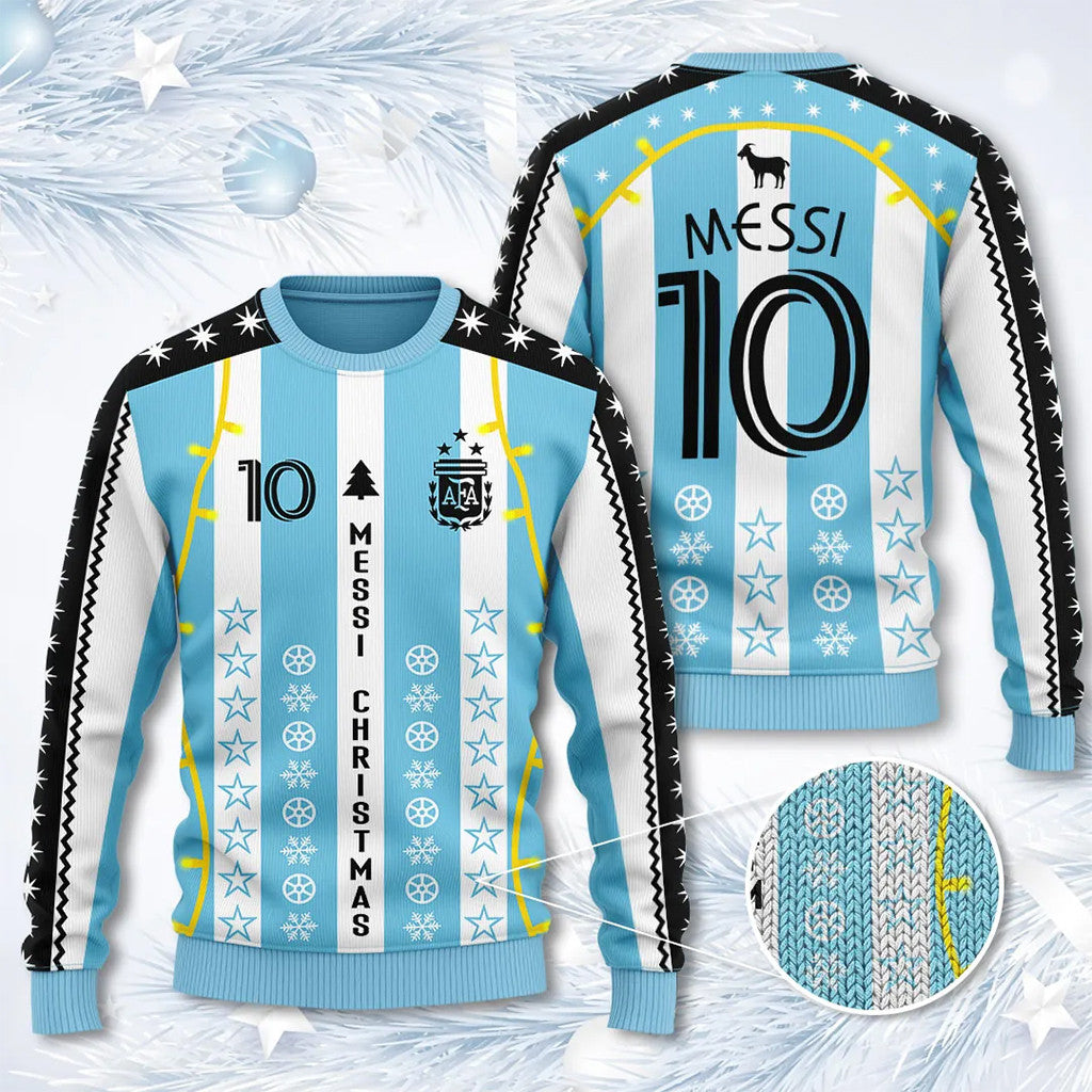 Lionel Messi X Argentina National Football Team 2025 Ugly Sweater #10 Messi Merch Christmas Gift - Merchluma
