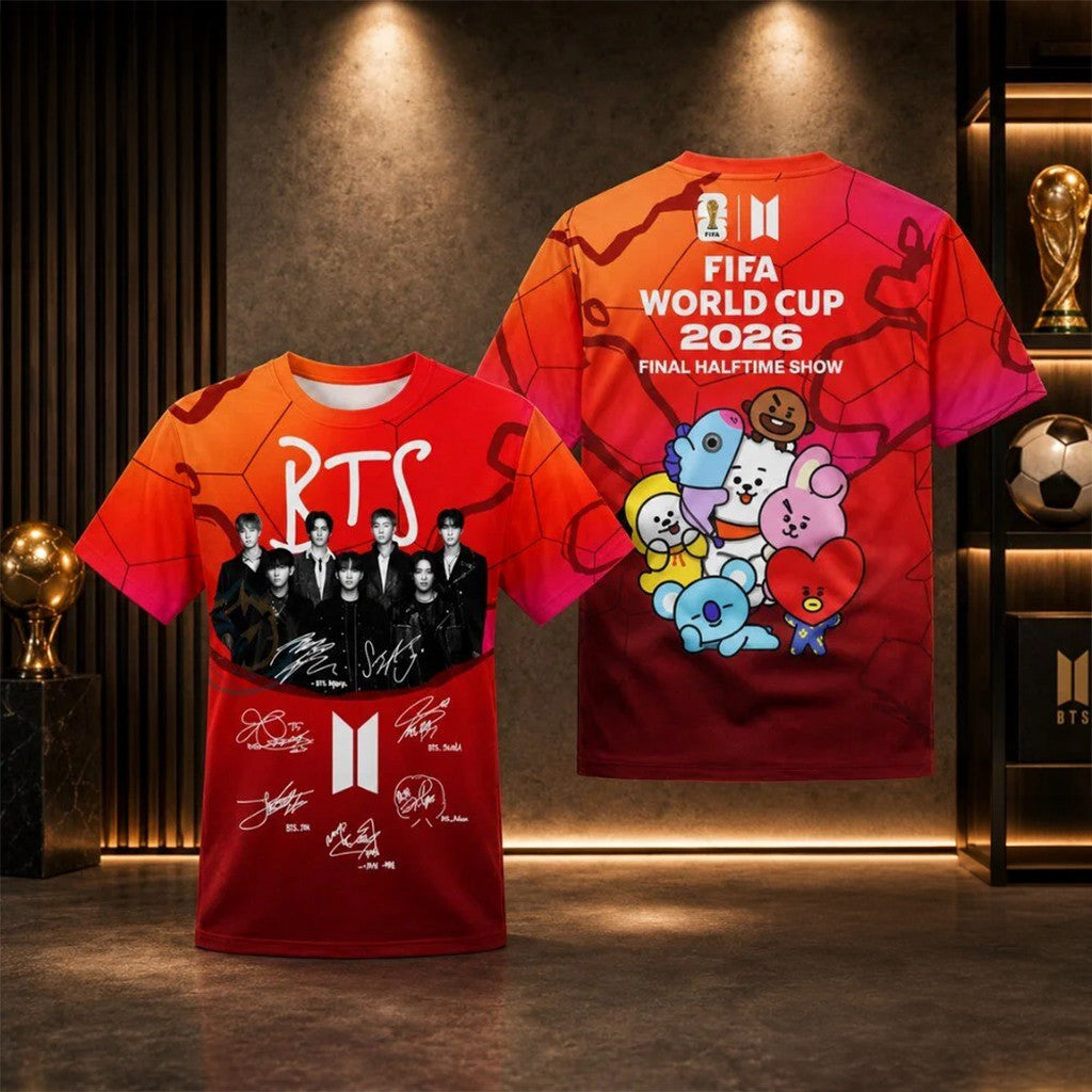 BTS FIFA World Cup 2026 Final Halftime Show T-Shirt BT21 Character Tee BTS Merch Signature - Merchluma