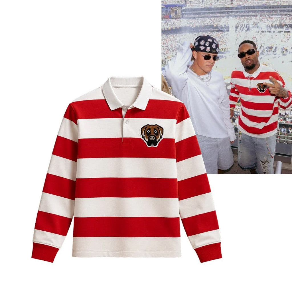 Odell Beckham Jr At The World Cup Final 2026 Dog Head Striped Long Sleeve Polo Shirt Fan Gifts - Merchluma
