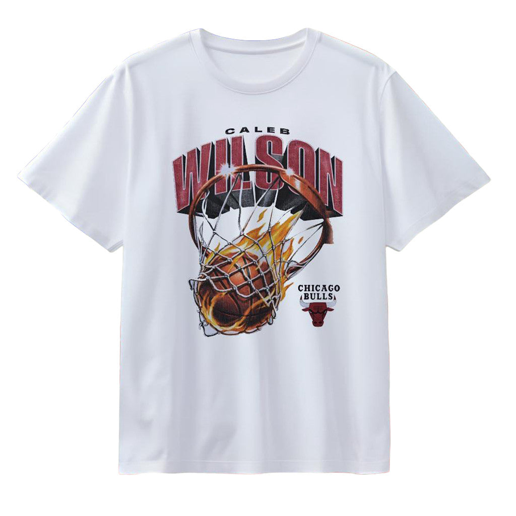 Caleb Wilson Chicago Bulls Basketball Hoop Flame T-Shirt Caleb Wilson Merch Gift For Fans - Merchluma