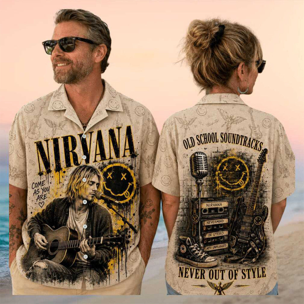 Nirvana Old School Soundtrack Retro Hawaiian Shirt Nirvana Merch Rock Music Tour Fans Gifts - Merchluma