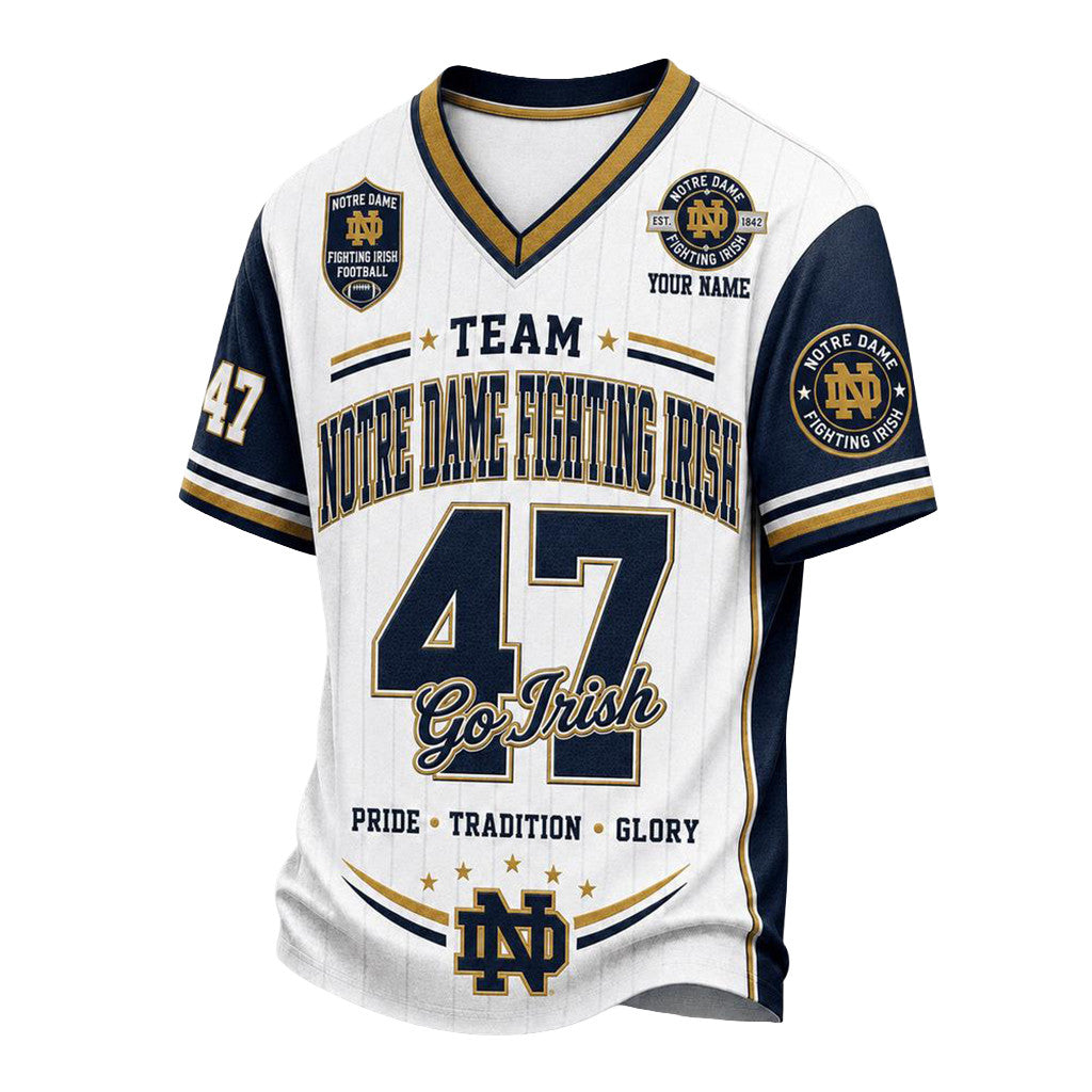 Custom Notre Dame Fighting Irish Team Legacy V-Neck Shirt Go Irish Merch Gift For Football Fan - Merchluma