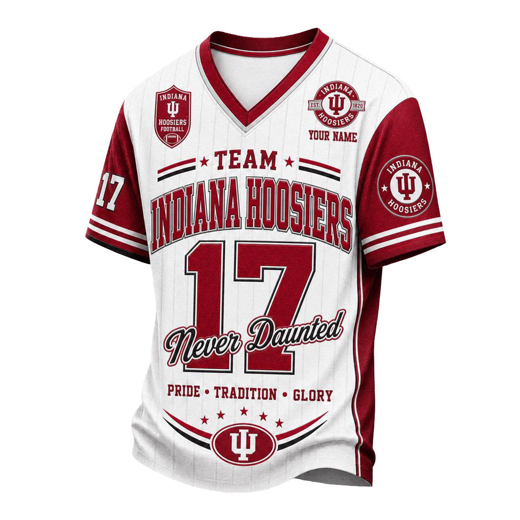 Personalized Indiana Hoosiers Team Legacy V-Neck Shirt Never Daunted Indiana Hoosiers Merch - Merchluma