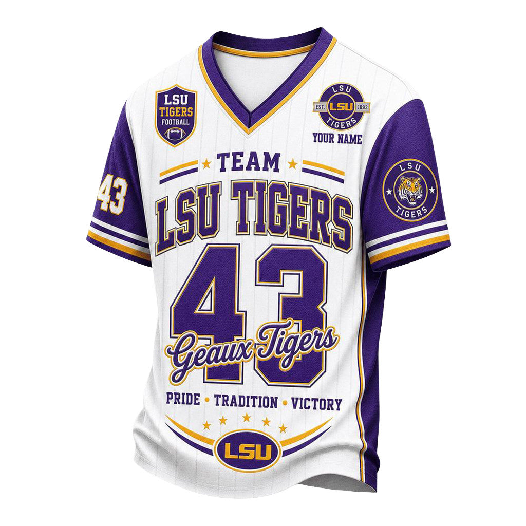 Personalized LSU Tigers Team Legacy V-Neck Shirt LSU Tigers Merch Present For Football Fans - Merchluma