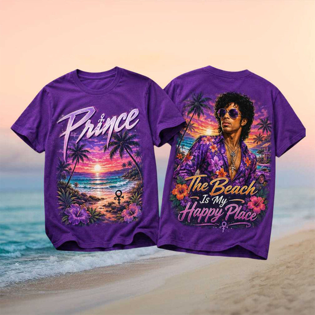 Prince Purple Rain Vacation Vintage T-Shirt The Beach Is My Happy Place Shirt Prince Merch - Merchluma