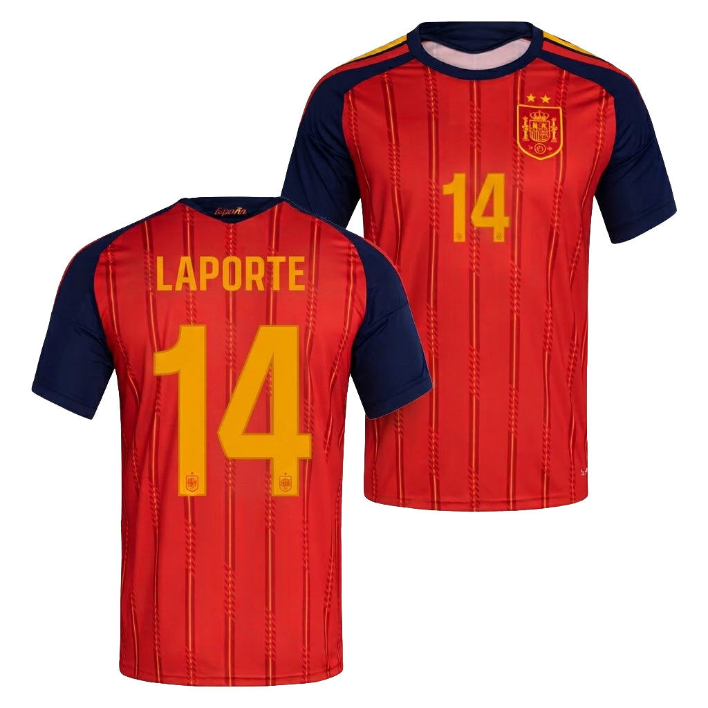 #14 Aymeric Laporte Jersey Shirt Spain 2-STAR World Cup 2026 Champions Merch Home Jersey Red - Merchluma