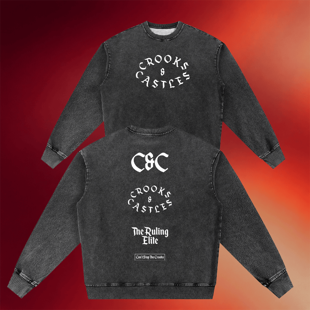 Crooks And Castles Merch 2026 Gothic The Ruling Elite Wash Sweatshirt Present For Husband - Merchluma