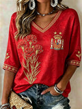Spain World Cup 2026 Champions Merch Spain Champion Carnation Flowers Crop Sleeves V-Neck Shirt - Merchluma
