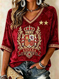 Spain World Cup 2026 Champions Merch Spain Champion Classy Ethnic Crop Sleeves V-Neck T-Shirt - Merchluma