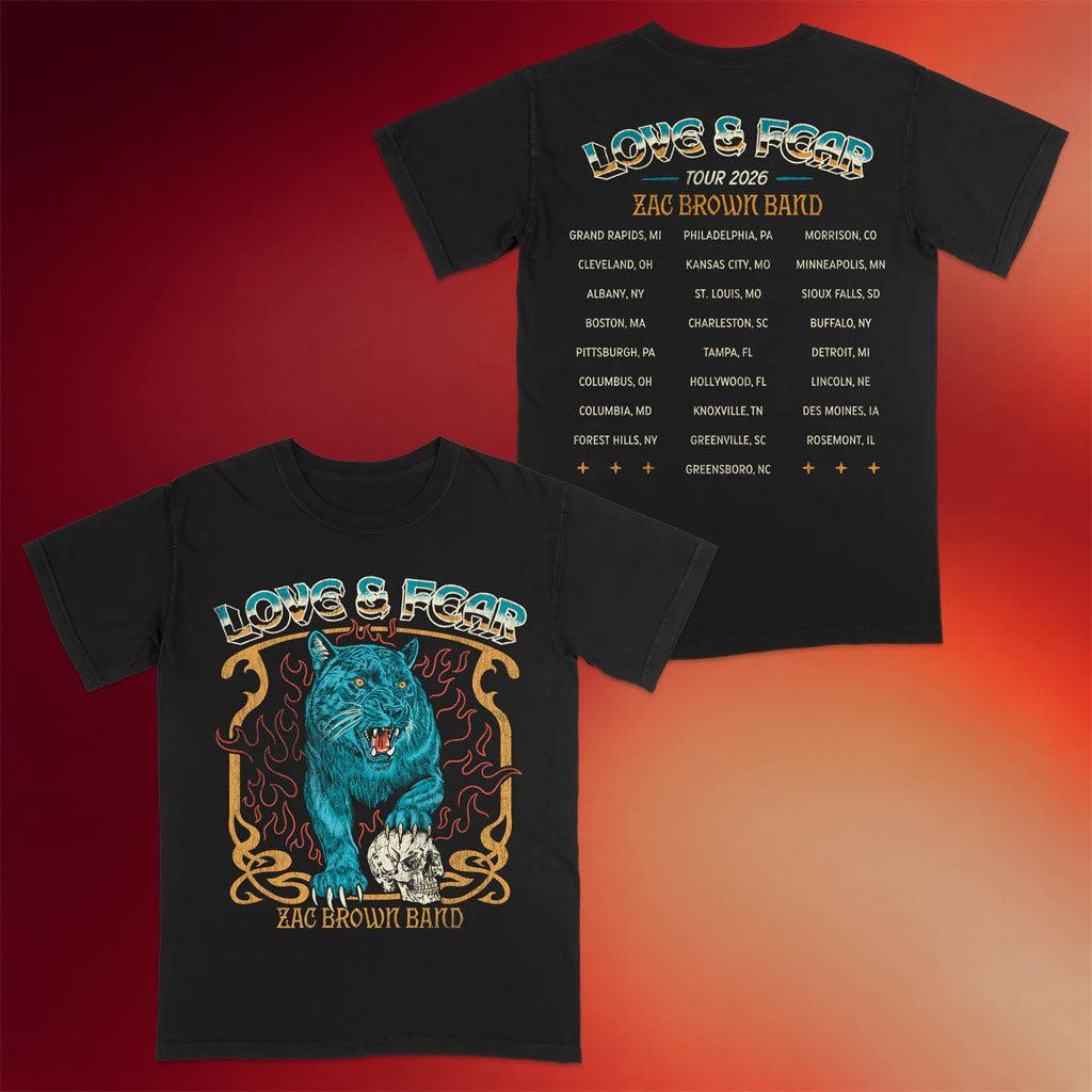 Zac Brown Merch 2026 Classic Rock Tour Black T-Shirt Love And Fear Tour Shirt Music Lover Gifts - Merchluma