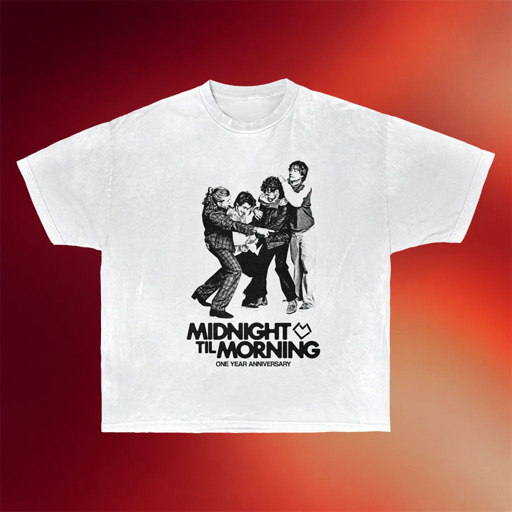 Midnight Til Morning Merch 2026 One Year Anniversary White T-Shirt Presents For Music Lovers - Merchluma