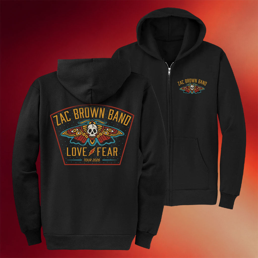 Zac Brown Merch 2026 Love And Fear Tour Zip Hoodie Zac Brown Band Tour Merch Present For Fans - Merchluma