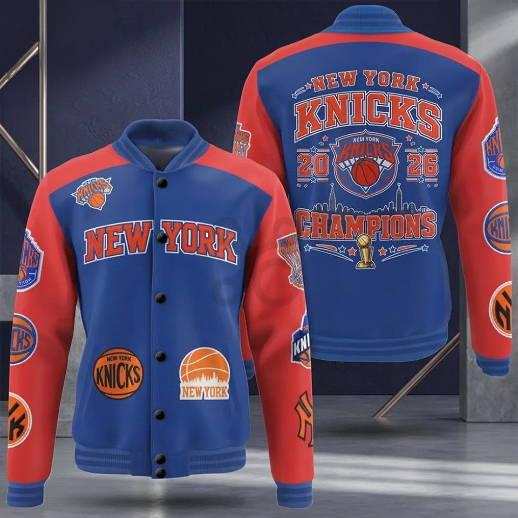 New York Knicks 2026 Champions Varsity Jacket NY Knicks Merch Basketball Fan Gear Cool Gifts - Merchluma