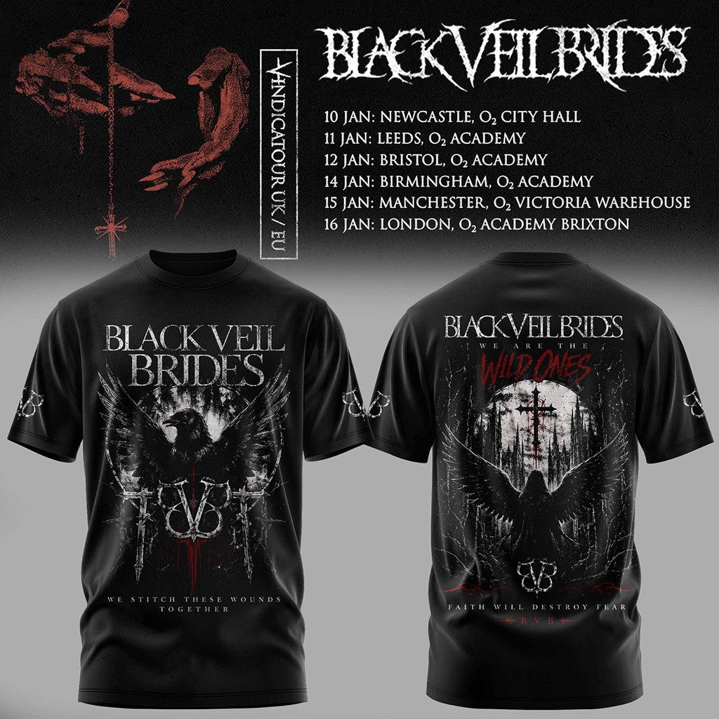 Black Veil Brides UK Tour 2026 T-Shirt Black Veil Brides Merch Gifts For Rock Band Fans - Merchluma