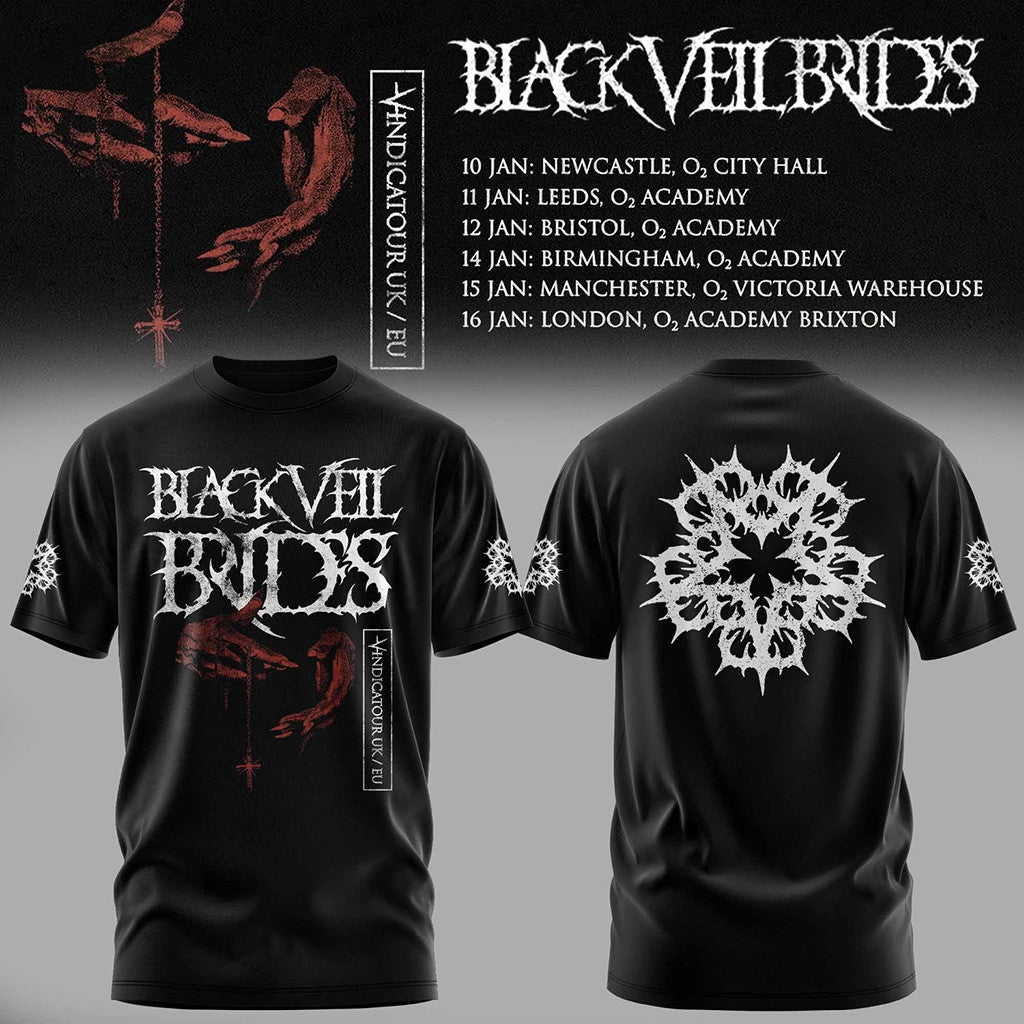Black Veil Brides UK Tour 2026 T-Shirt Black Veil Brides Merch Gifts For Rock Music Lovers - Merchluma