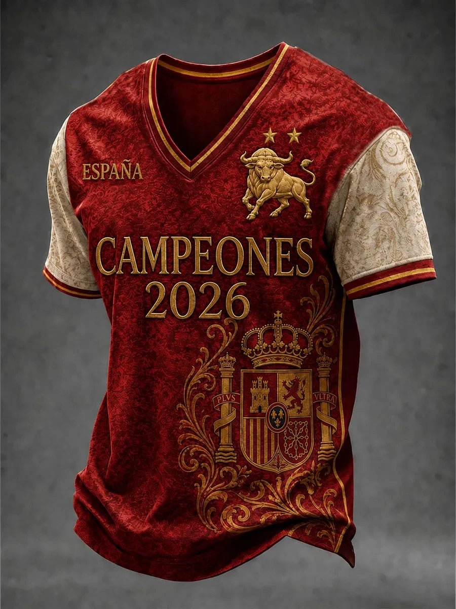 Spain World Cup 2026 Champions Merch Espana Campeones V-Neck Shirt Football Fan Gear For Men - Merchluma