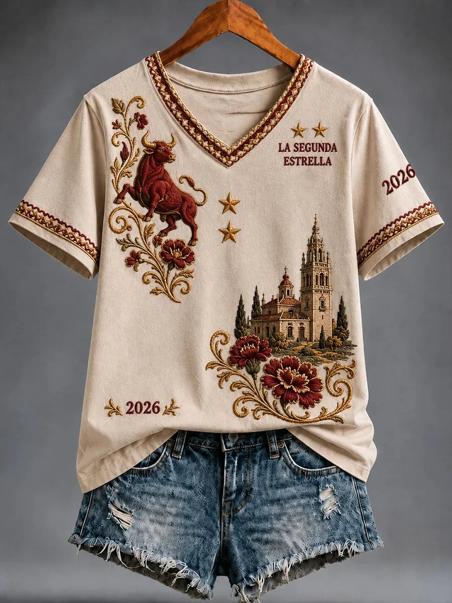 Spain World Cup 2026 Champions Merch La Segunda Estrella V-Neck Shirt Spain 2-STAR Winner Merch - Merchluma