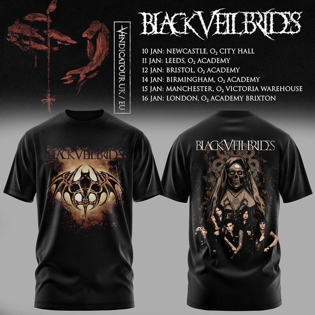 Black Veil Brides UK Tour 2026 T-Shirt Black Veil Brides Merch Presents For Rock Lovers - Merchluma