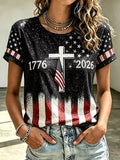 1776 Cross 2026 American Flag T-Shirt 250 Years Of Freedom Merch USA Liberty Birthday Gift - Merchluma