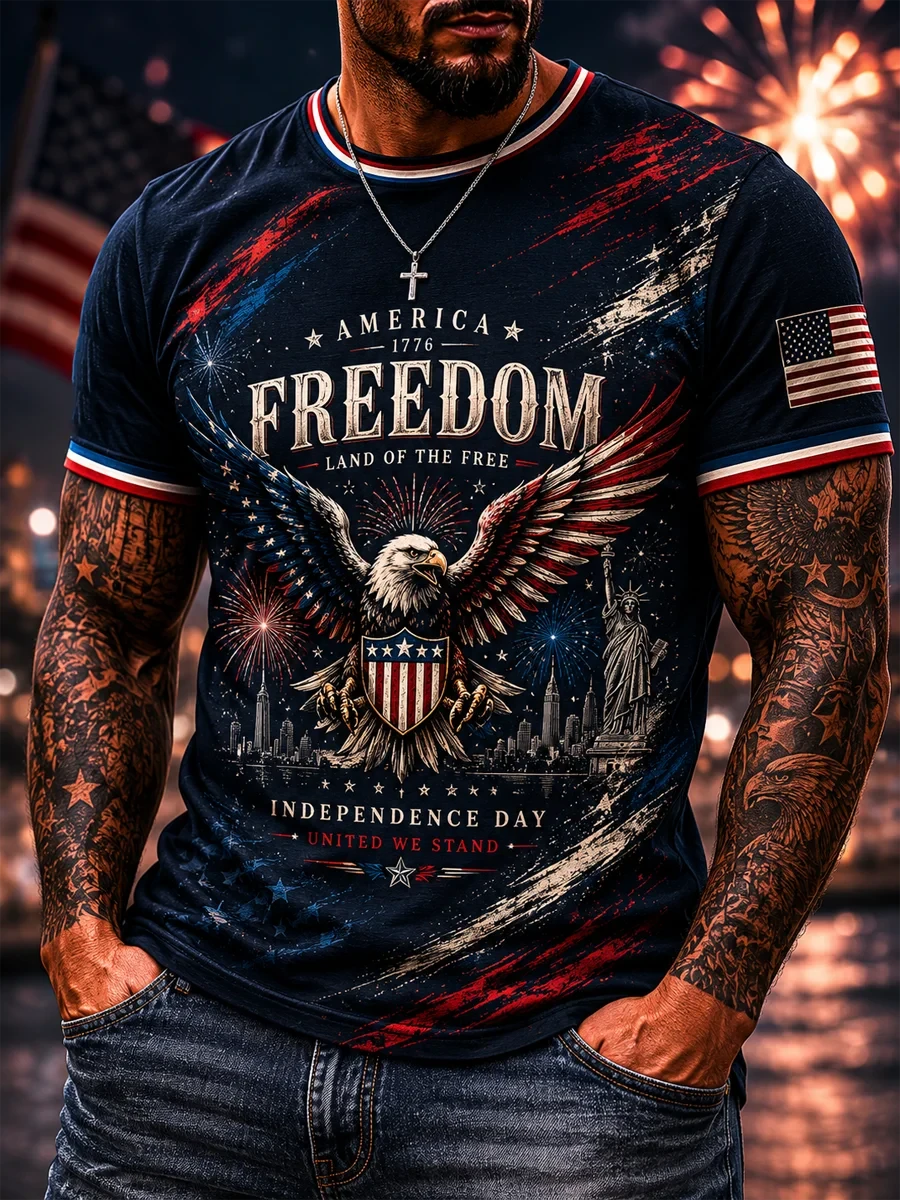 America Freedom American Flag Eagle T-Shirt Independence Day Merch United We Stand Gift - Merchluma