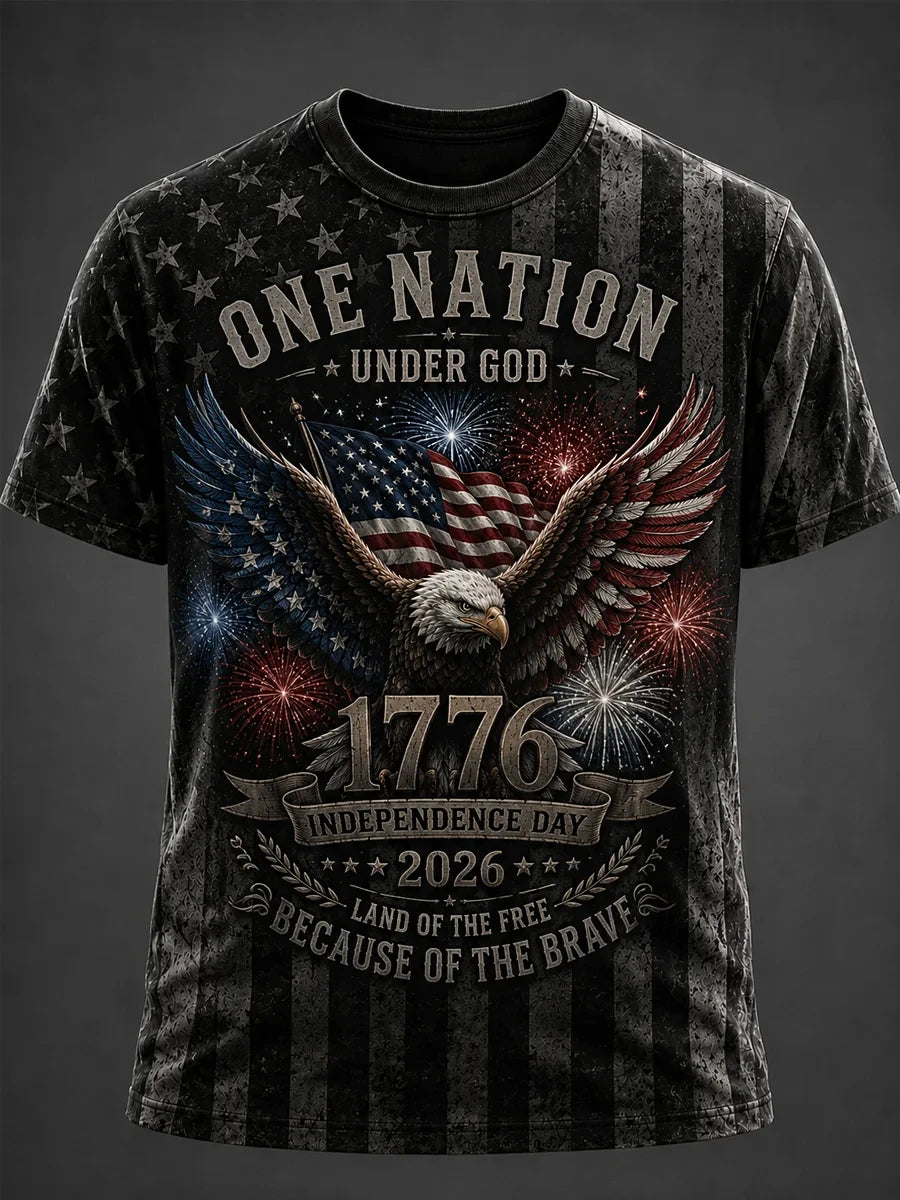 One Nation Under God 1776 T-Shirt Independence Day 2026 Merch Patriotic America Gift - Merchluma