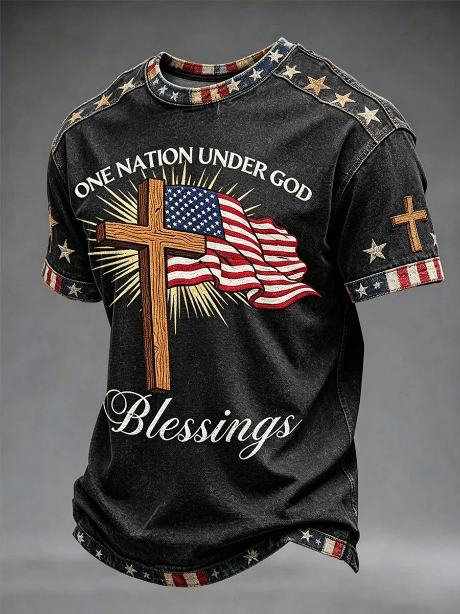 One Nation Under God American Flag Cross T-Shirt USA 1776 2026 Merch Perfect Patriots Gift - Merchluma