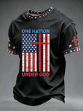 One Nation Under God Flag Cross T-Shirt American Flag Patriotic Merch United States Gift - Merchluma