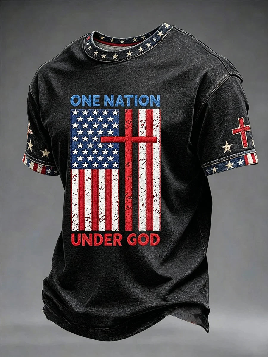 One Nation Under God Flag Cross T-Shirt American Flag Patriotic Merch United States Gift - Merchluma