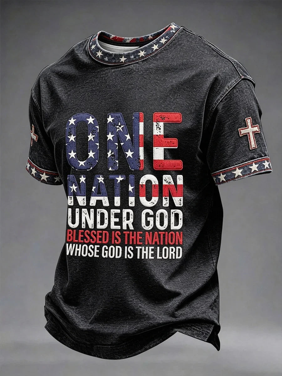 One Nation Under God USA Cross T-Shirt Blessed Is The Nation Merch Proud American Patriots Gift - Merchluma