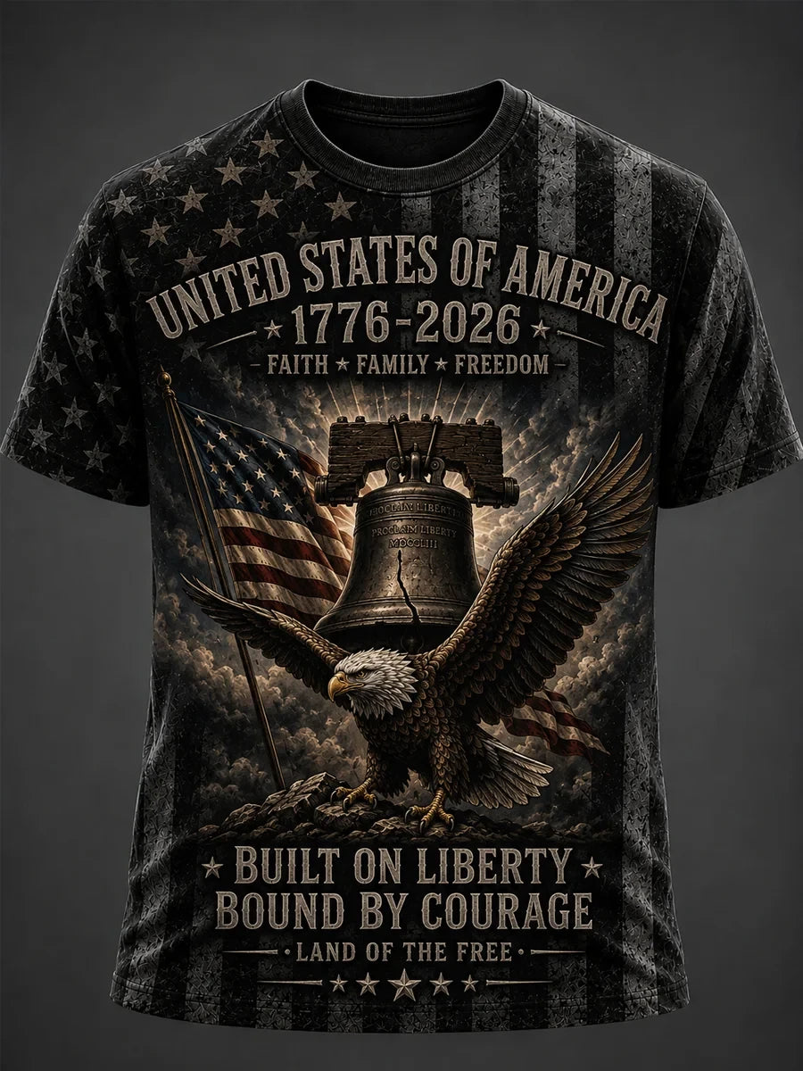 United States Of America 1776-2026 T-Shirt Built On Liberty Merch USA Independence Day Gift - Merchluma