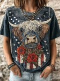 4th Of July Highland Cow T-Shirt America Patriotic Merch Patriotic Holiday Gift - Merchluma