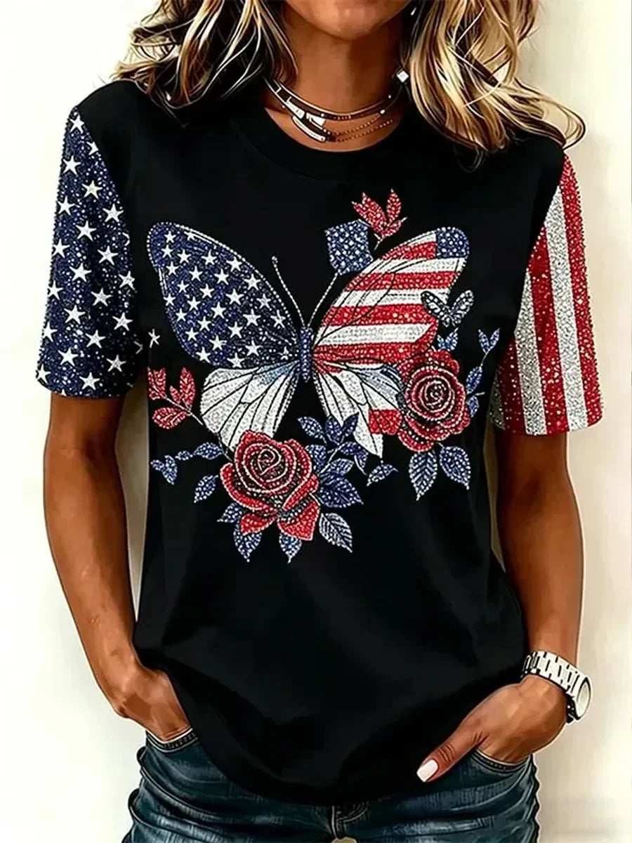 American Flag Butterfly T-Shirt 4Th Of July Merch Independence Day America Gift - Merchluma