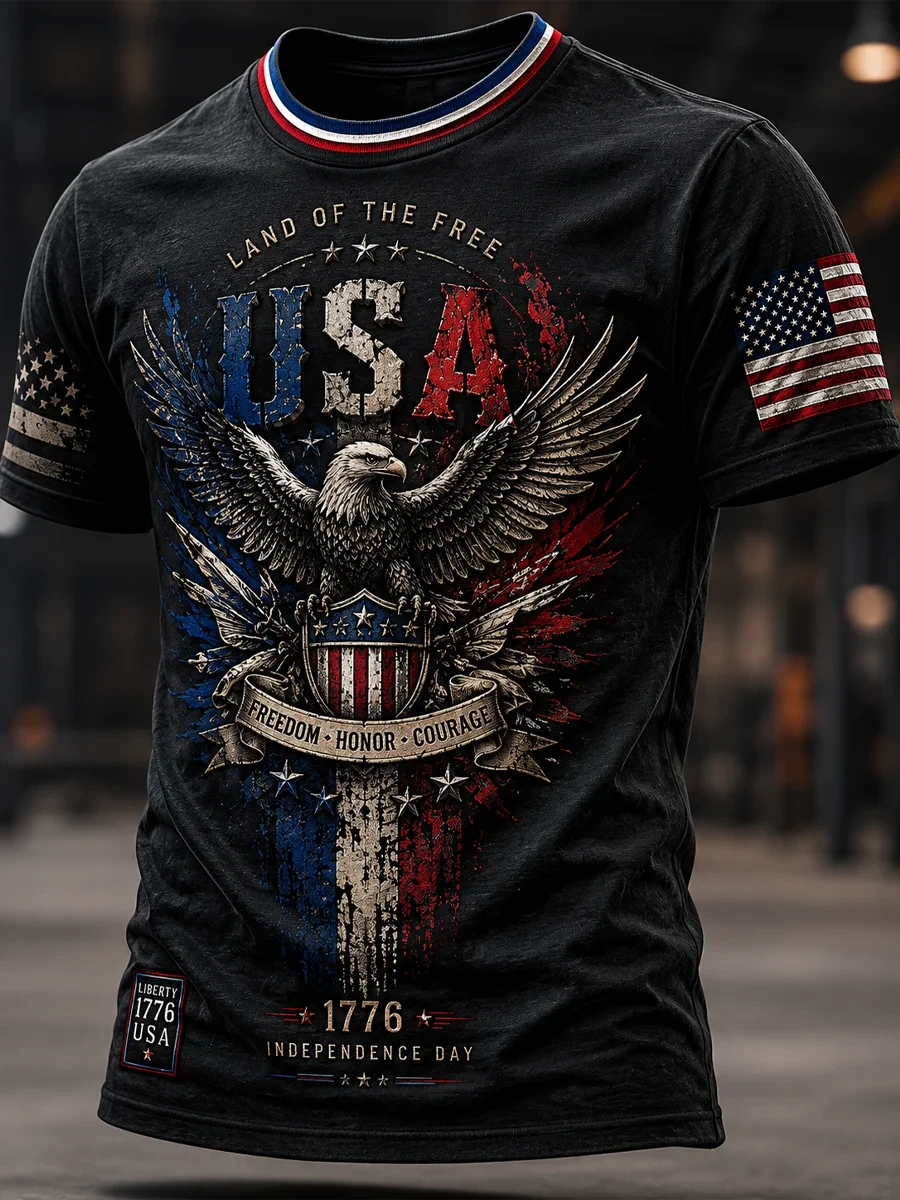Land Of The Free USA American Flag Eagle T-Shirt 1776 2026 Freedom Merch Proud Veteran Gift - Merchluma