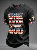 One Nation Under God USA Cross T-Shirt American Flag Merch Proud Christian Patriot Gift - Merchluma