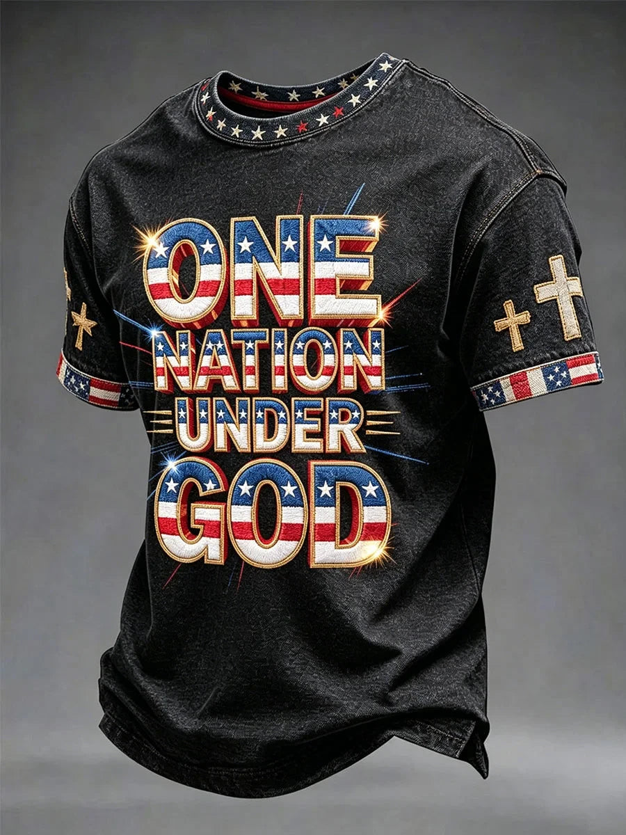 One Nation Under God USA Cross T-Shirt American Flag Merch Proud Christian Patriot Gift - Merchluma
