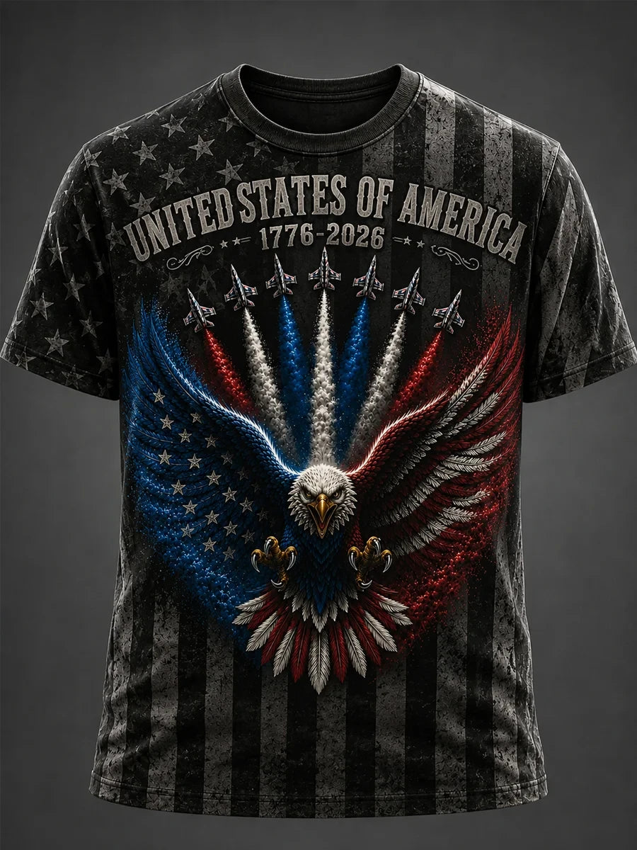 United States Of America 1776-2026 T-Shirt Patriotic Eagle Merch Proud Veterans Gift - Merchluma
