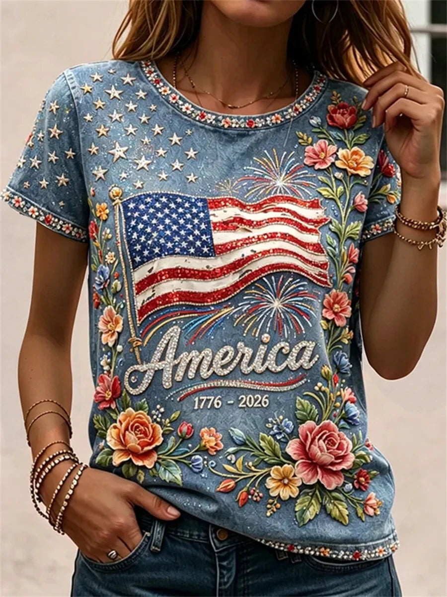 America 1776 - 2026 American Flag T-Shirt 1776 - 2026 Merch Independence Day Patriotic Gift - Merchluma