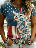 American Flag Patriotic Flower Cat T-Shirt 4Th Of July Merch Independence Day Celebrate Gift - Merchluma