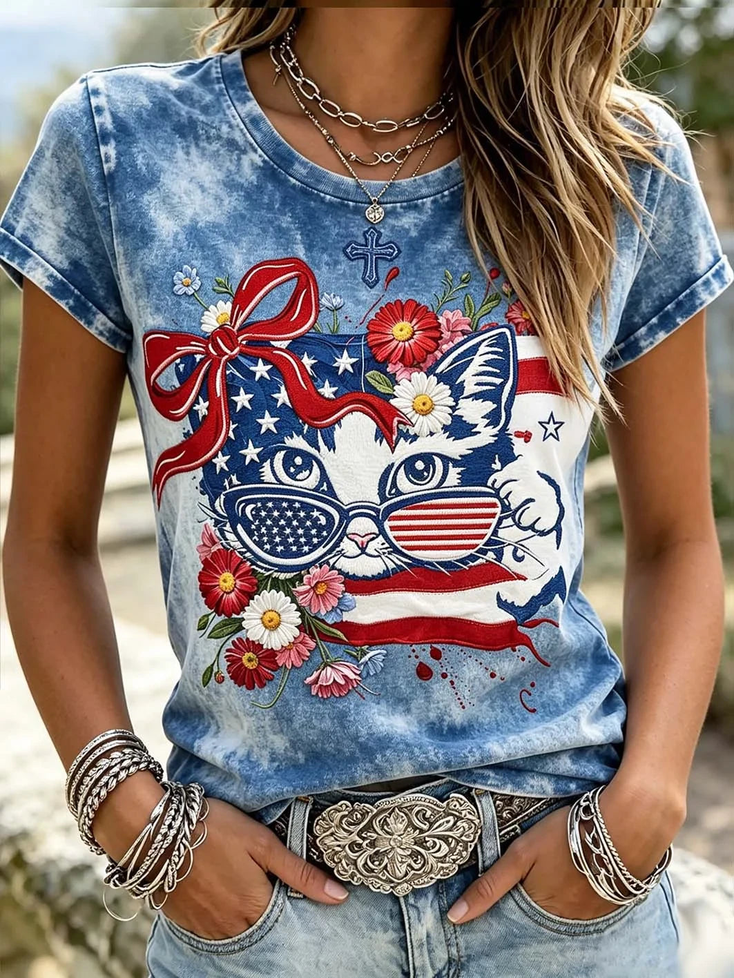 Cat And United States Flag T-Shirt 4th Of July Celebration Merch Gift For History - Merchluma