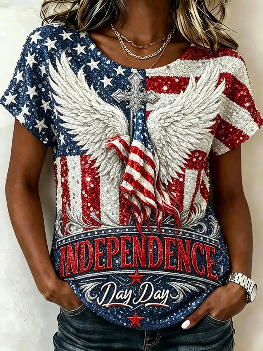 Independence Day Cross Wings T-Shirt America Patriotic Eagle Merch Proud Patriotic Gift - Merchluma