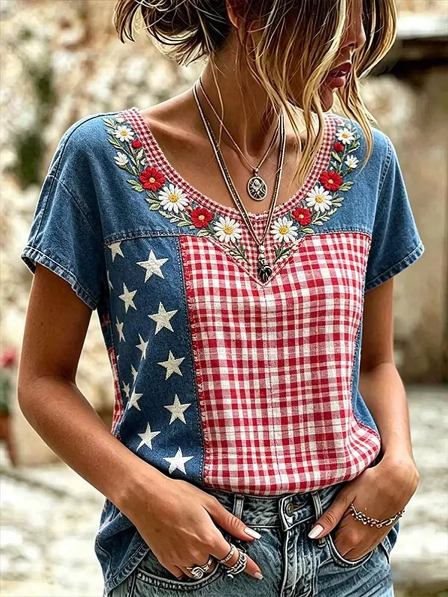 USA American Flag Flower T-Shirt 4th Of July Independence Day Merch Gift For USA Patriots - Merchluma